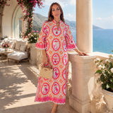 COMO MIDI | MONKEY CHINOISERIE ORANGE-PINK